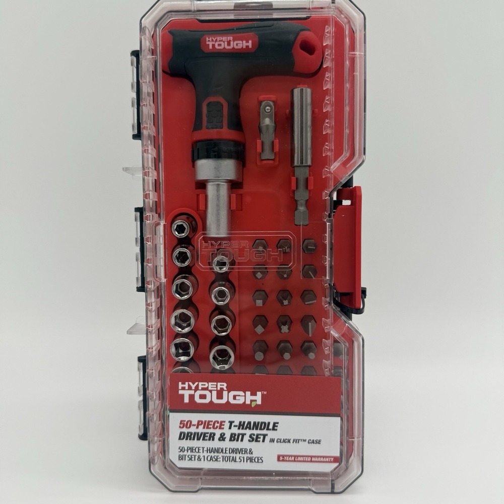 Hyper Tough 50-Piece T-Handle Driver and Drill Bit Set‎ in Click Fit Case